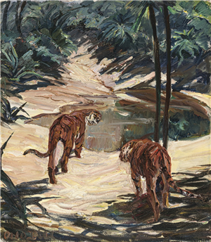 Tigers at the waterhole by Otto Dill